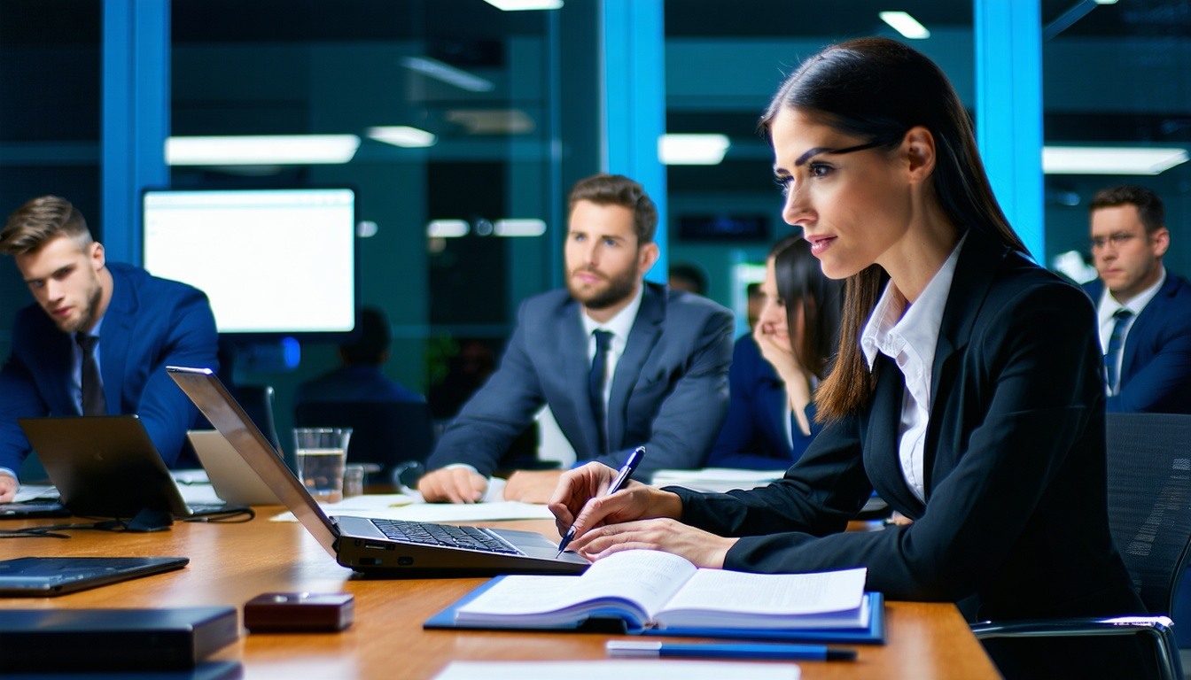 A busy law firm with attorneys working on various